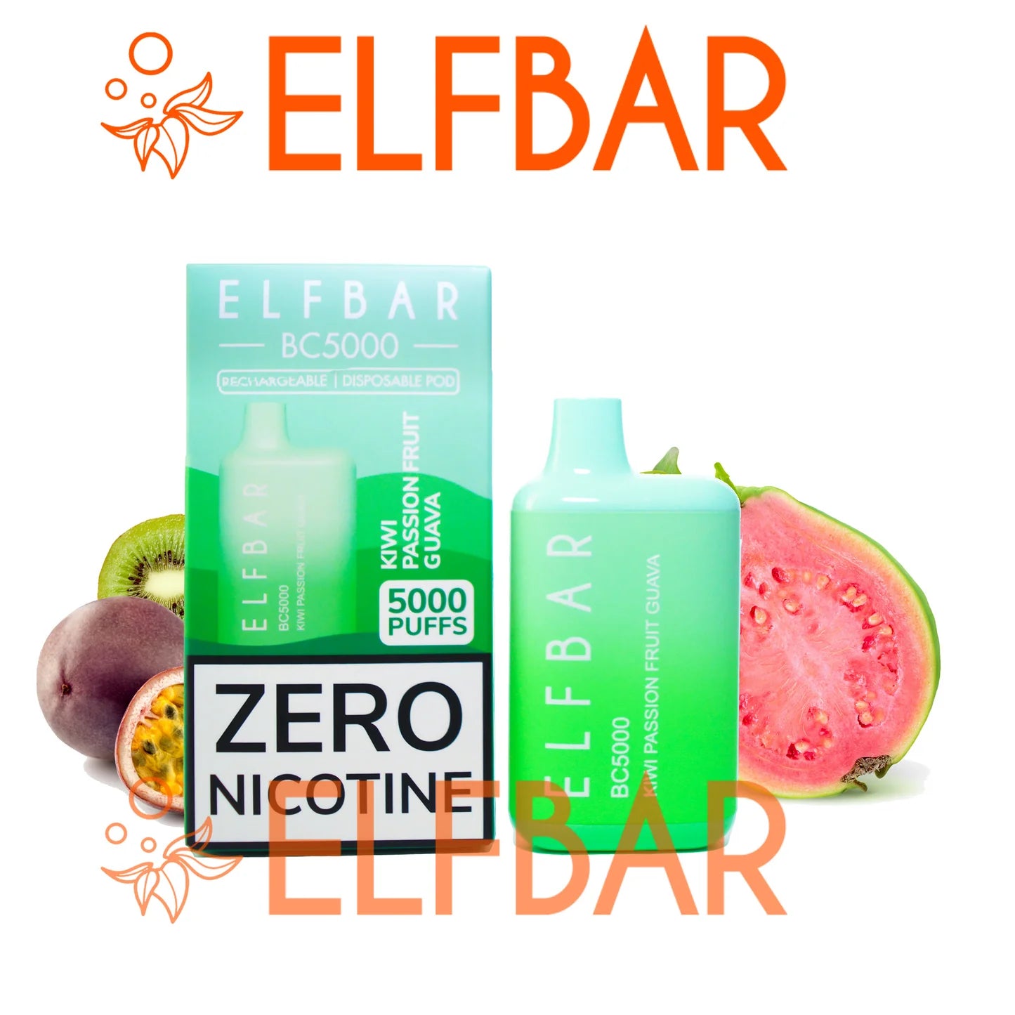 Kiwi Passion Fruit Guava - Elfbar BC5000 Puffs ZERO NICOTINE